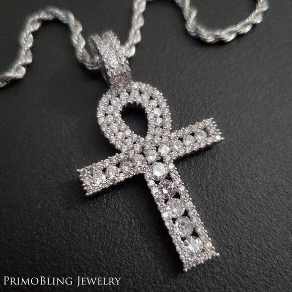 Silver Channel Set Ankh Necklace - Picture 1 of 2